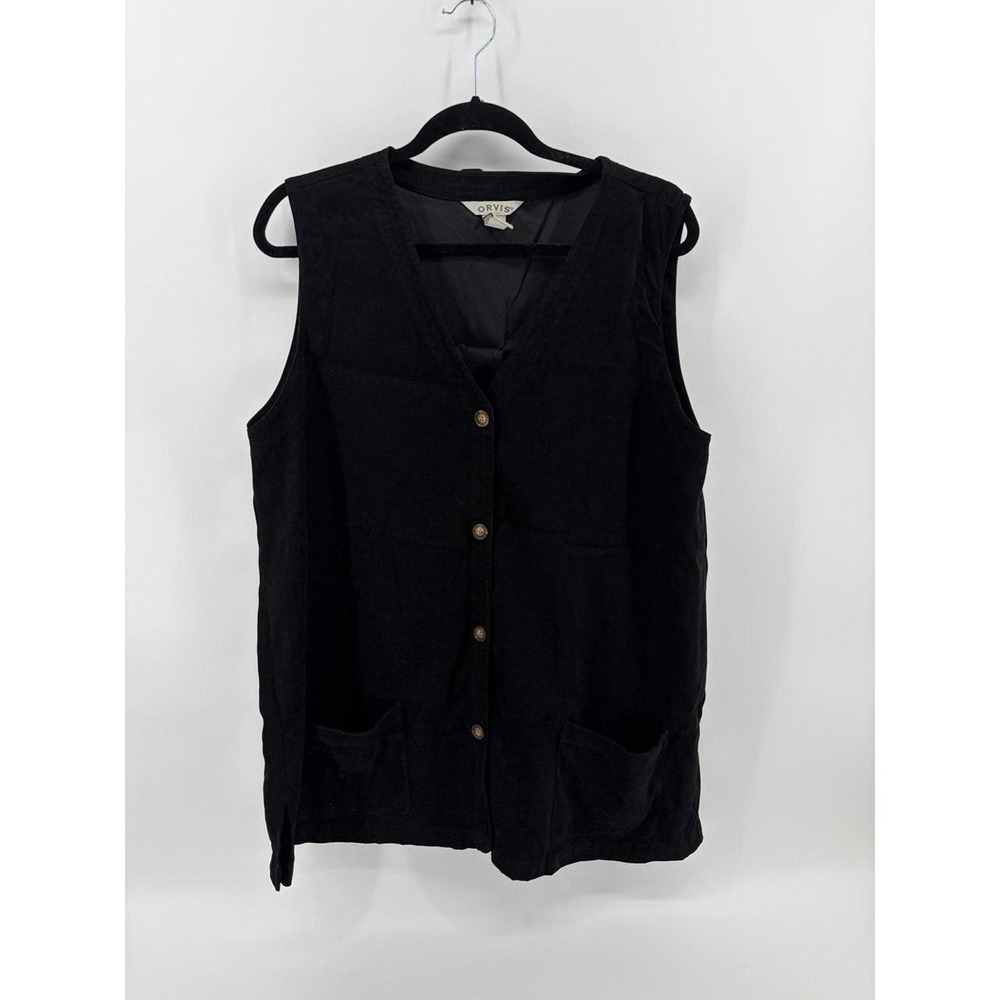 Orvis Black Suede Button Down Vest With 2 Pockets, Women's XL
